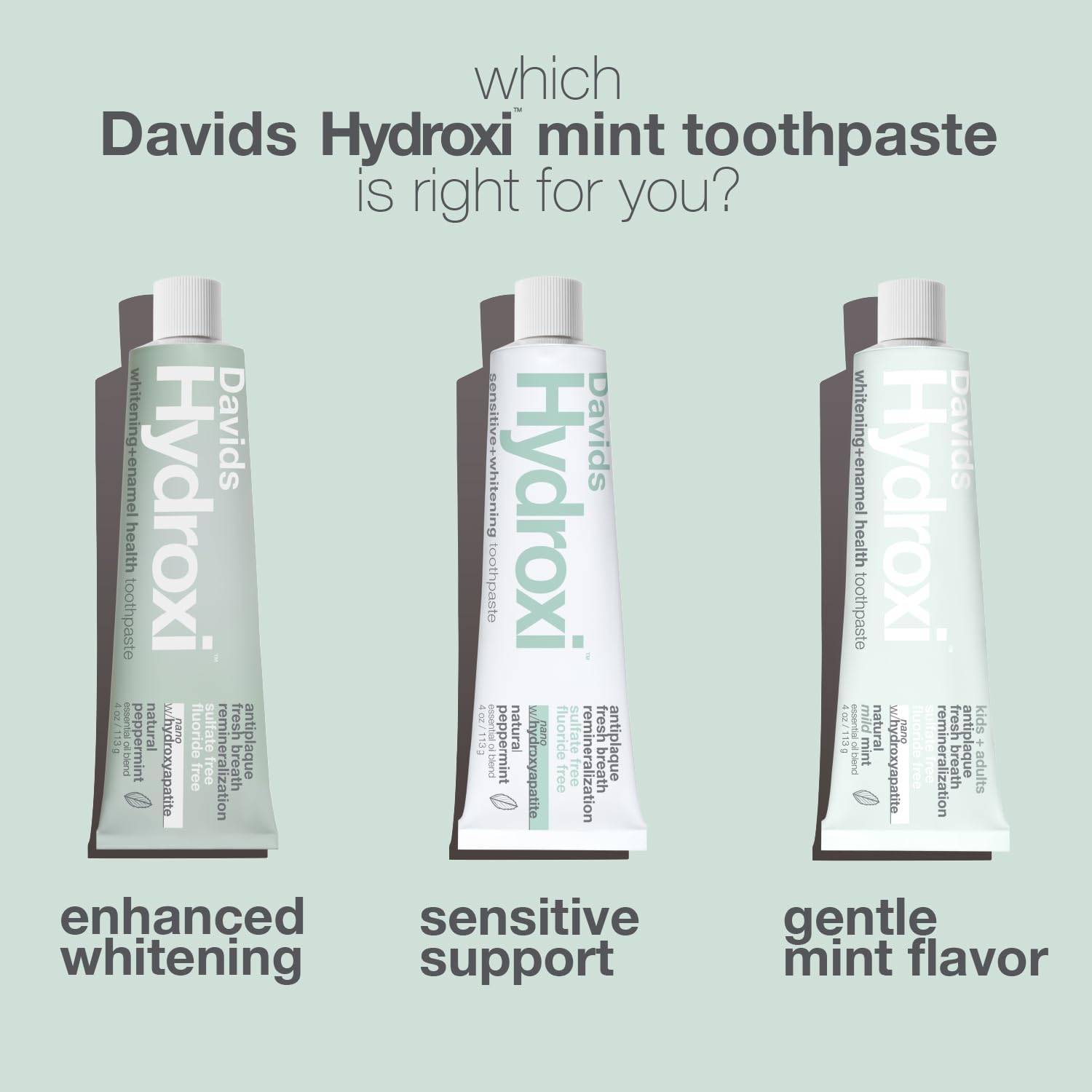 Davids Nano Hydroxyapatite Toothpaste, Sensitive + Whitening, Peppermint 4 oz - view 6
